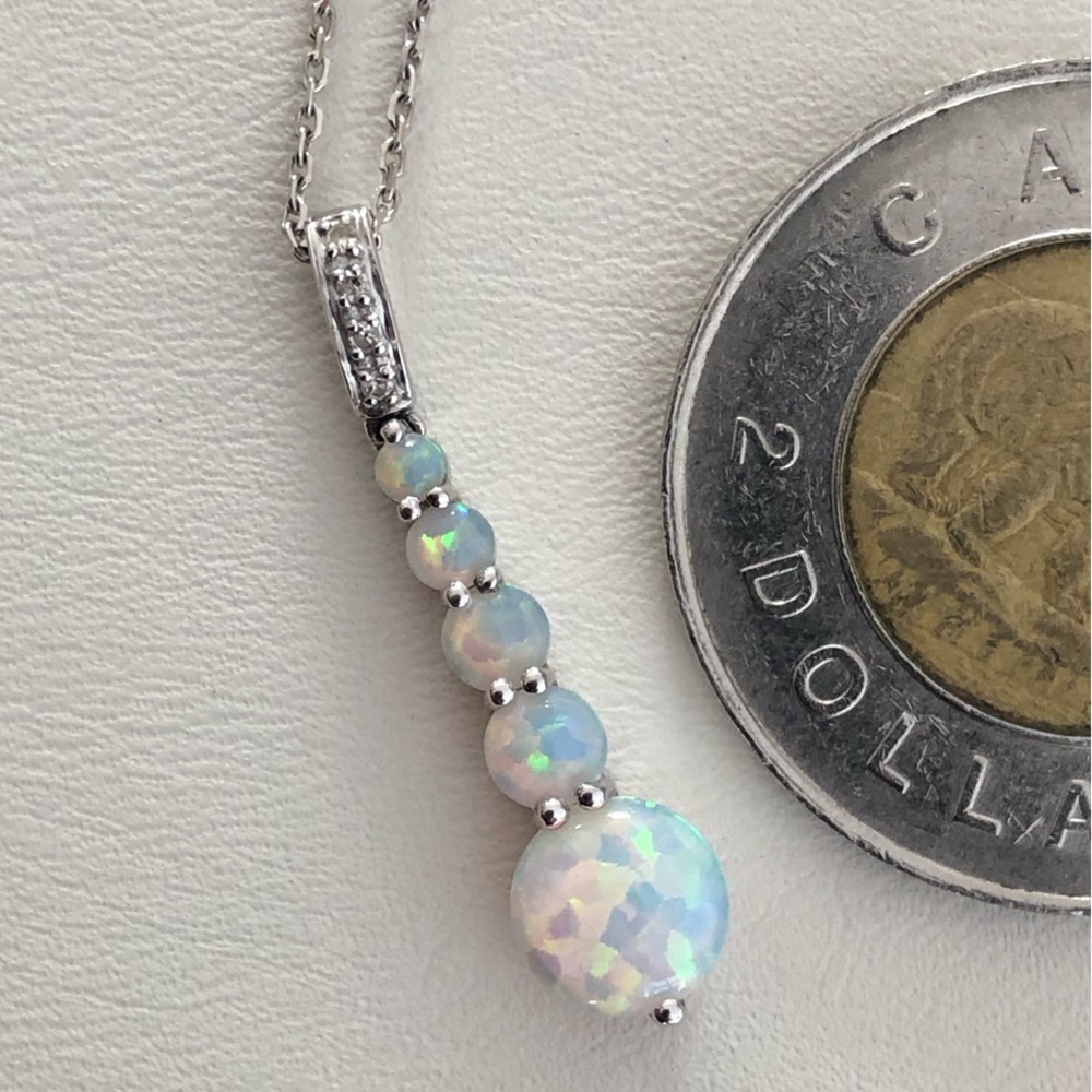X SOLD X White opales and diamonds in 14k white gold necklace